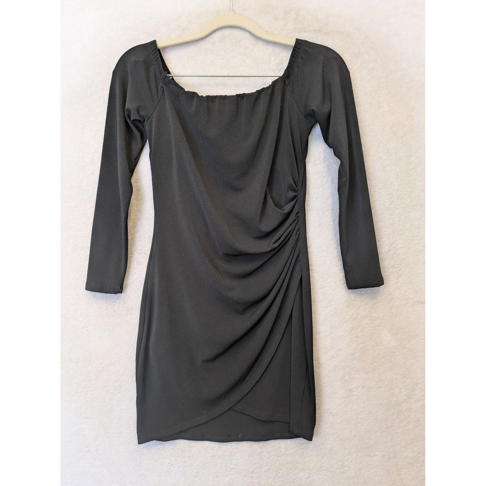 Akira Bodycon Dress Women's Small Black Off-the-Shoulder Side Ruched Mini